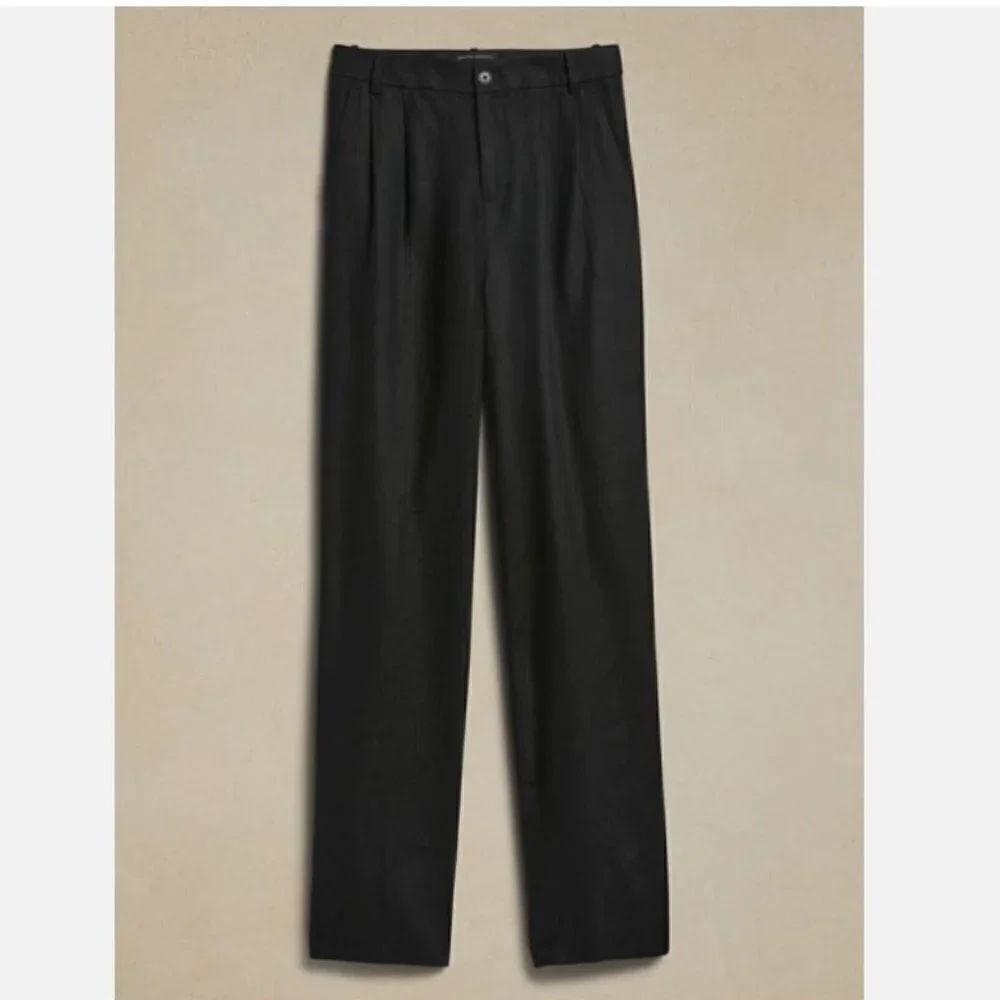 Banana Republic High-Rise Palma Straight 100% Linen Size 14 Black Pants RT$130